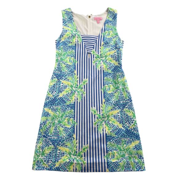 Lilly Pulitzer Dress XS Chiara Bennet Blue Stripe Tropic Print Cut Out Shift - Picture 1 of 15